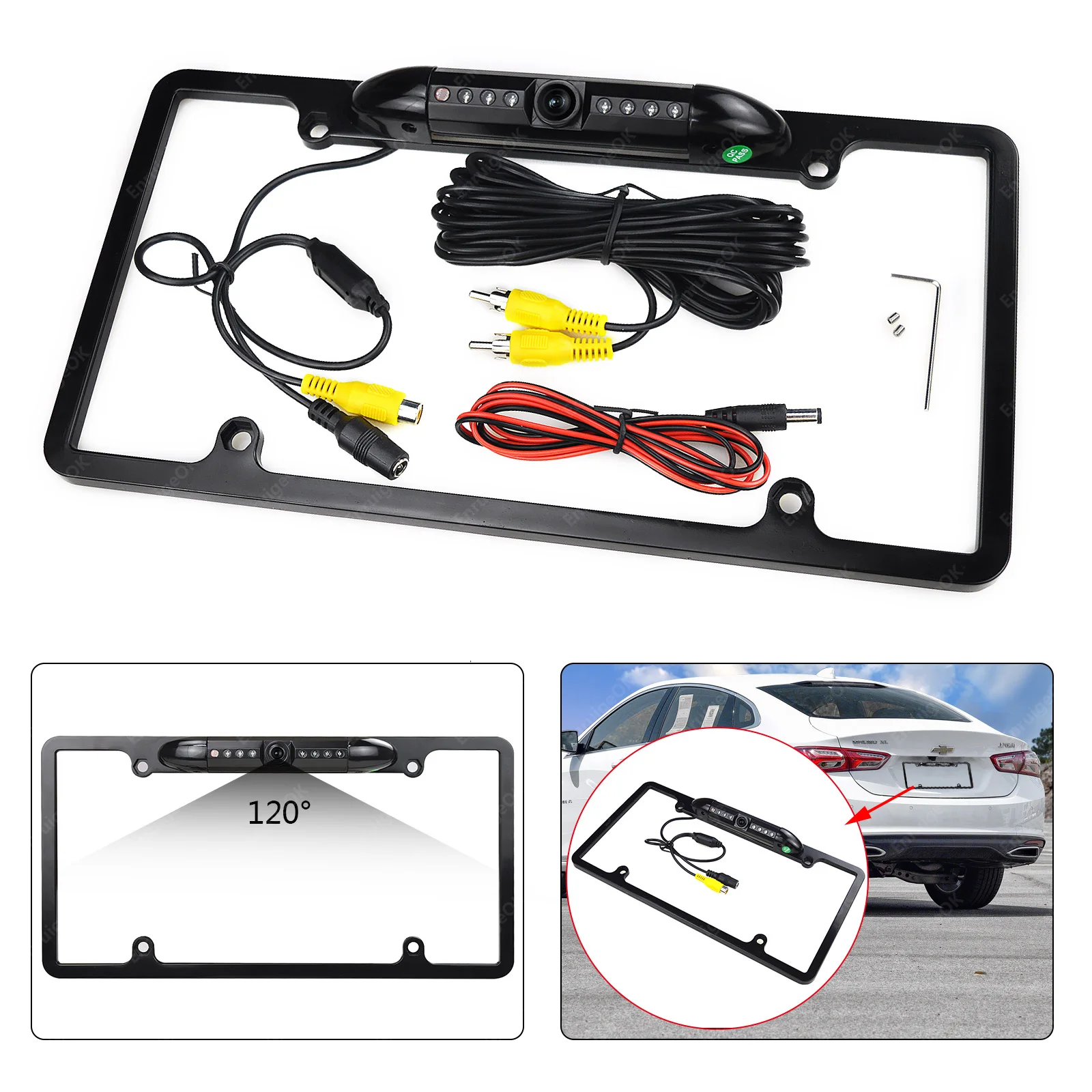 EnruigeOK American Car License Plate Frame Camera (Black) - illustrated product details