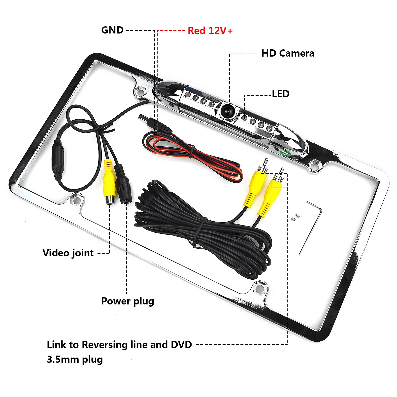 EnruigeOK American Car License Plate Frame Camera (Silver) - illustrated product details