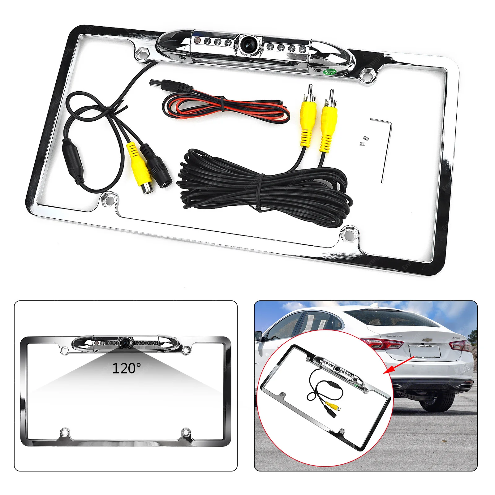 EnruigeOK American Car License Plate Frame Camera (Silver) - illustrated product details