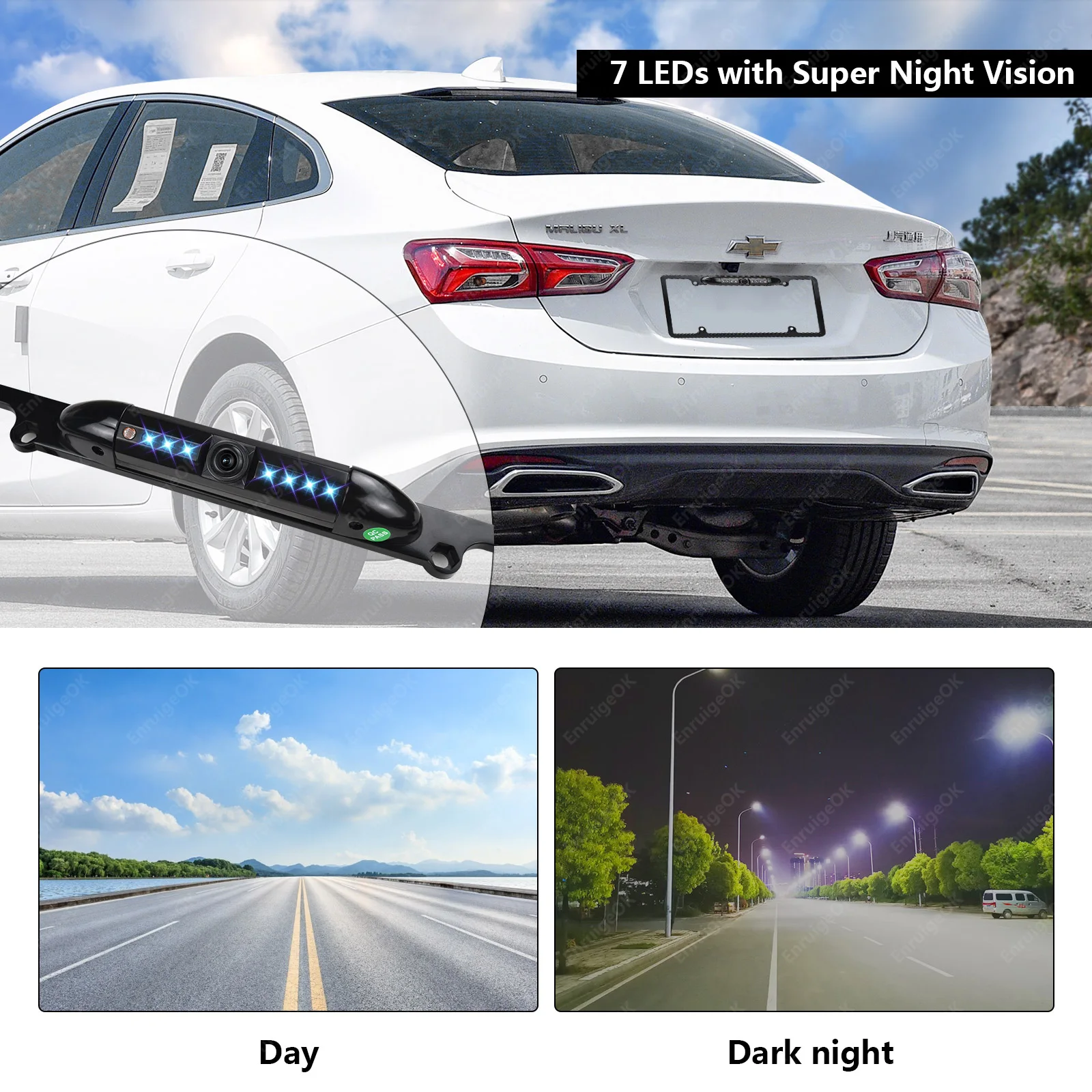 EnruigeOK American Car License Plate Frame Camera (Black) - illustrated product details