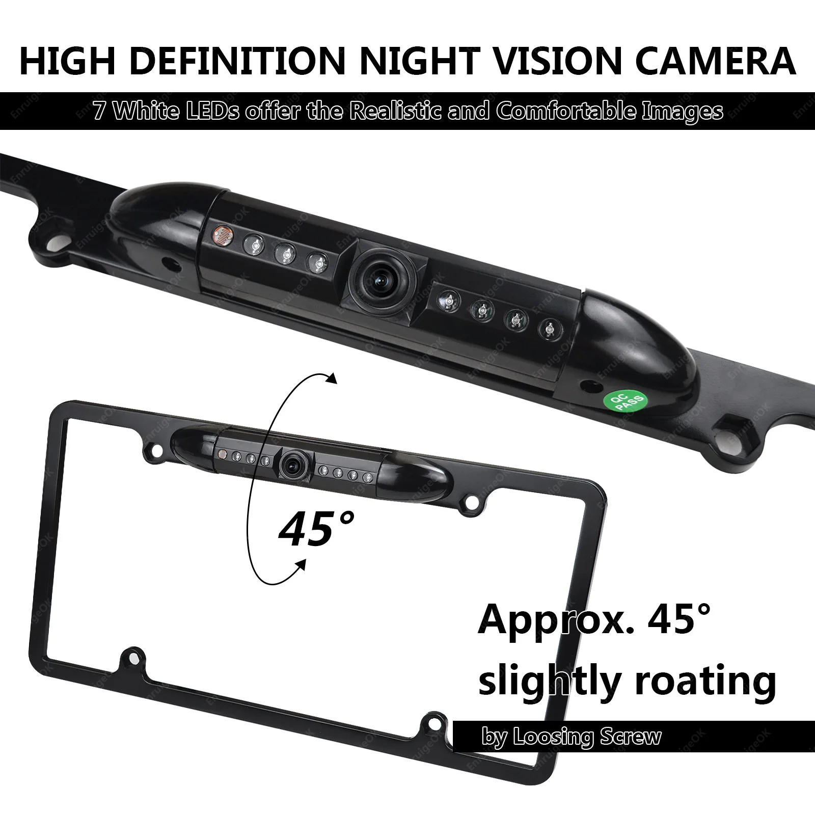 EnruigeOK American Car License Plate Frame Camera (Black) - illustrated product details