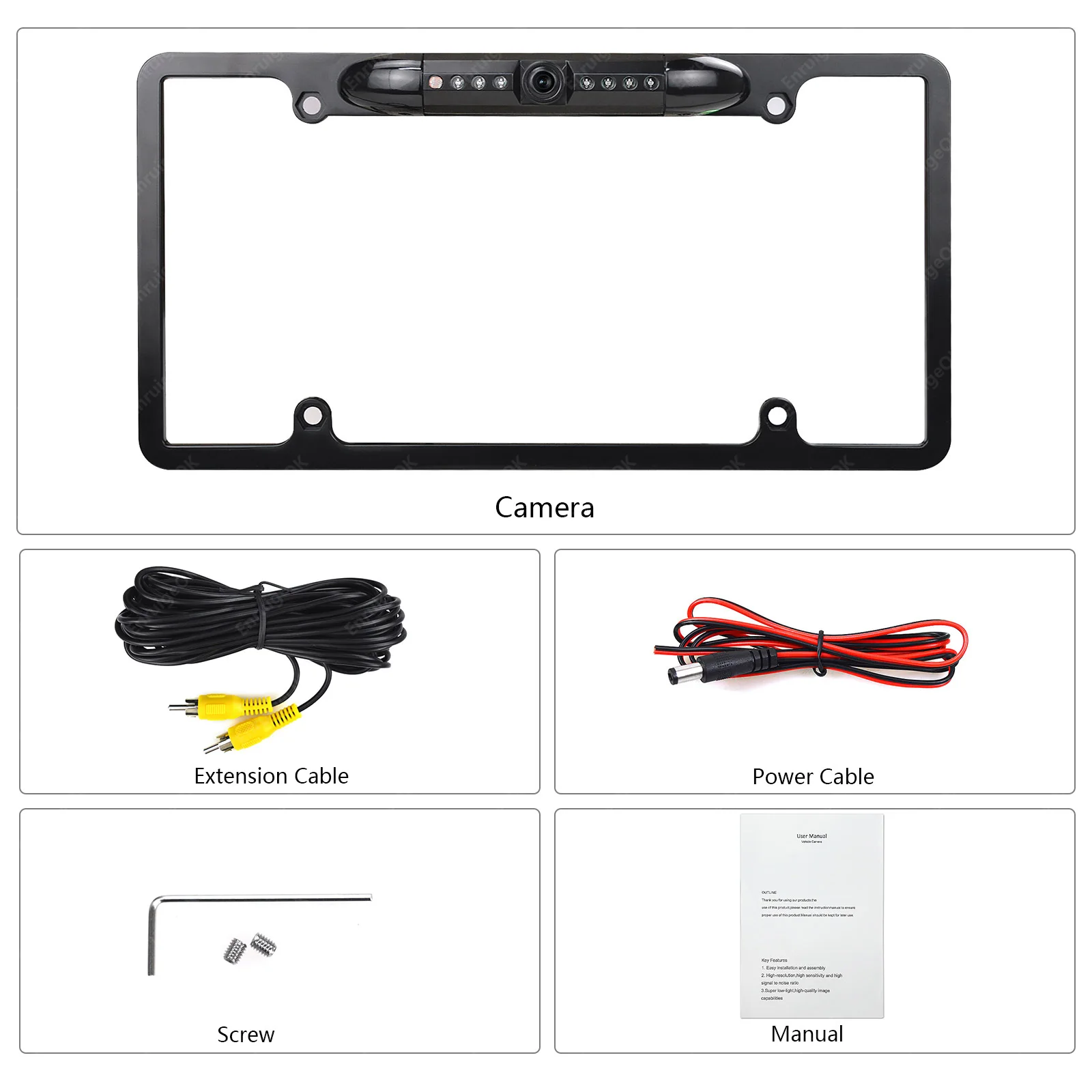 EnruigeOK American Car License Plate Frame Camera (Black) - illustrated product details