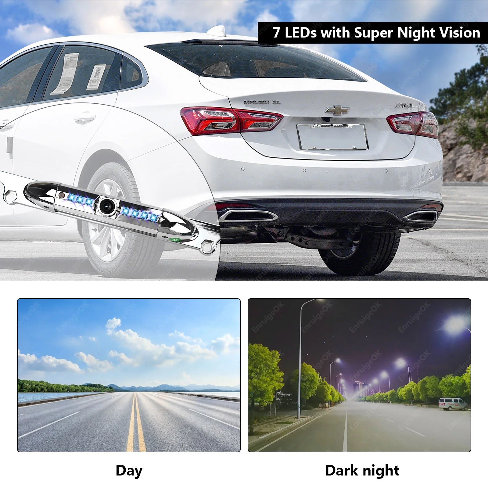 EnruigeOK American Car License Plate Frame Camera (Silver) - illustrated product details