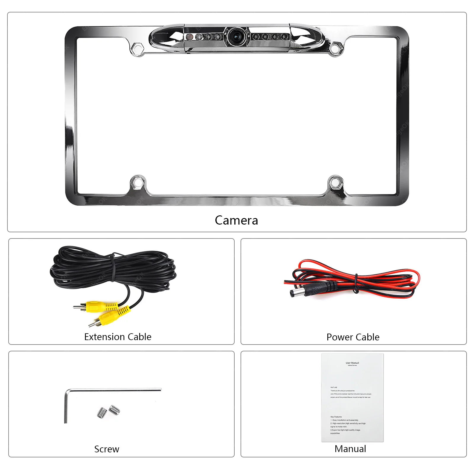 EnruigeOK American Car License Plate Frame Camera (Silver) - illustrated product details