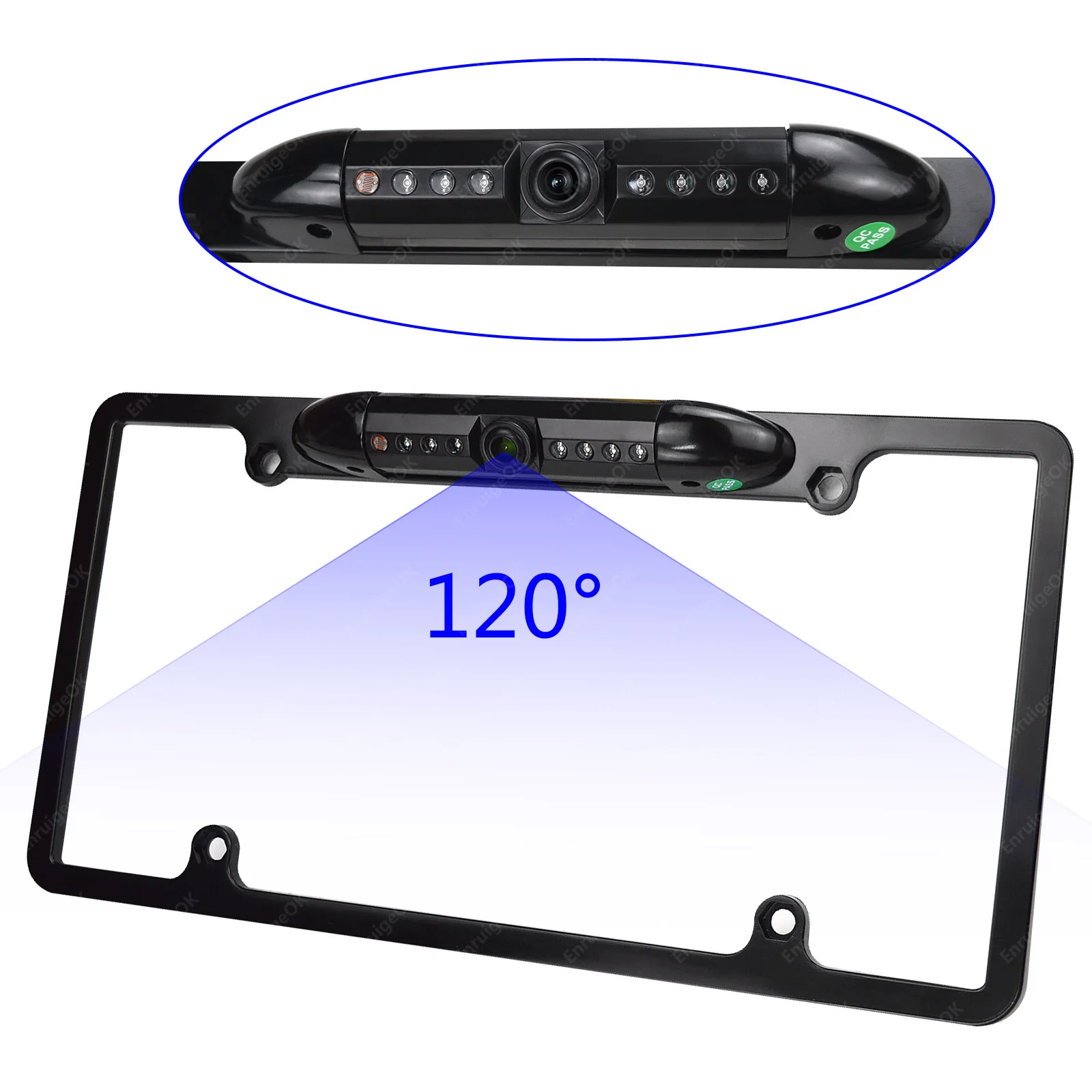 EnruigeOK American Car License Plate Frame Camera (Black) - illustrated product details