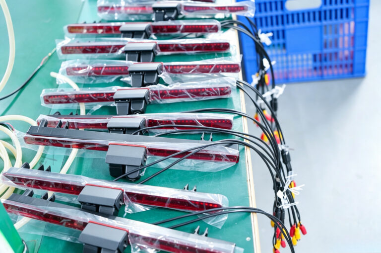 Brake light camera units on a connected test workbench